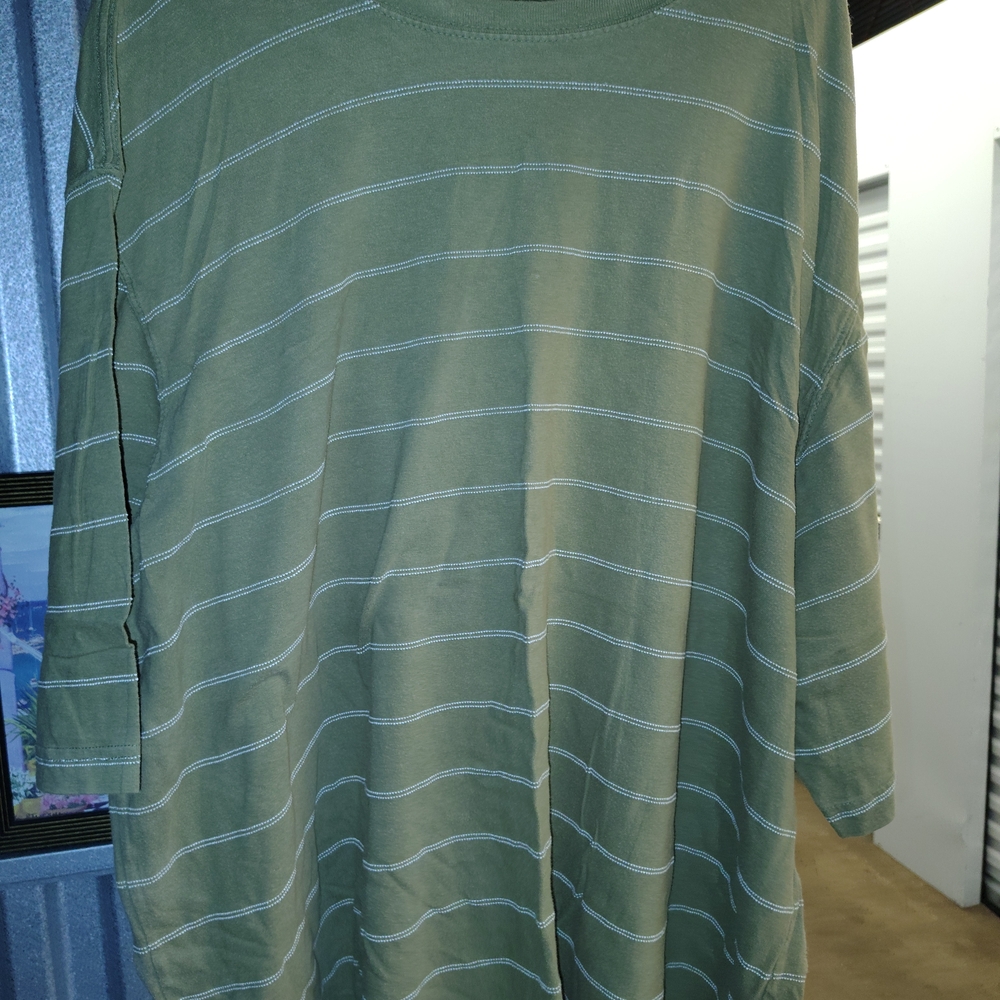 Faded Glory Olive Striped Short Sleeve Shirt